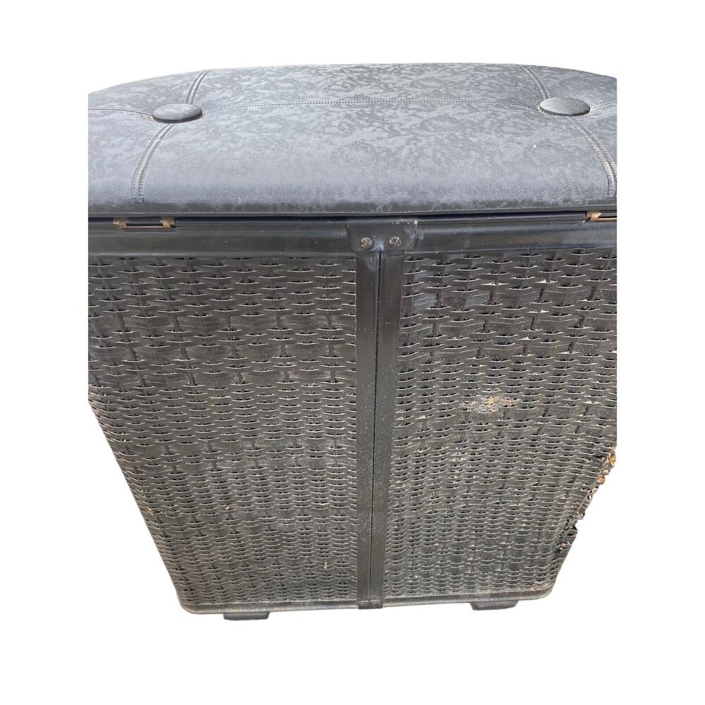 vintage MCM Pearl Wick Black Hollywood Regency Laundry Hamper, Hinged Lid 24" hi - Picture 10 of 11